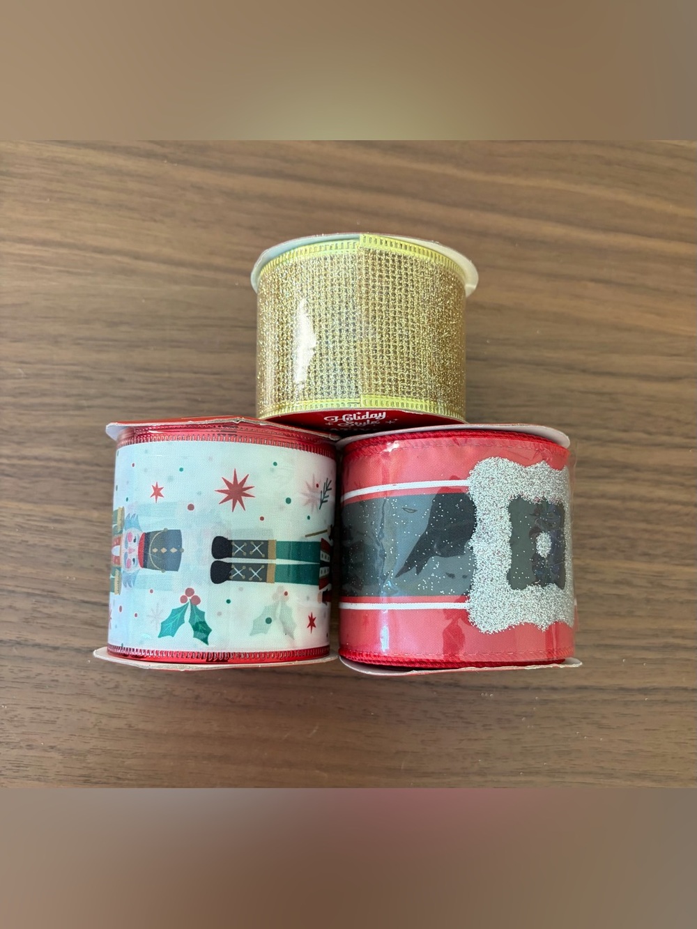 Holiday Style Christmas Wired Ribbon Lot of 3